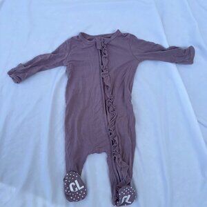 Caden Lane Boysenberry Bamboo Zipper Ruffle Footie